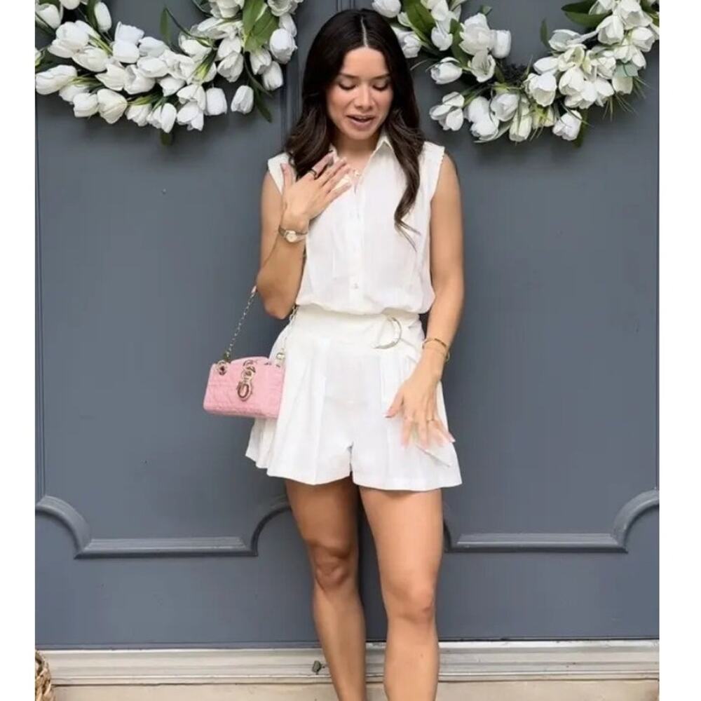 Ramy Brook Naomi Sleeveless Cotton Shorts Romper White L